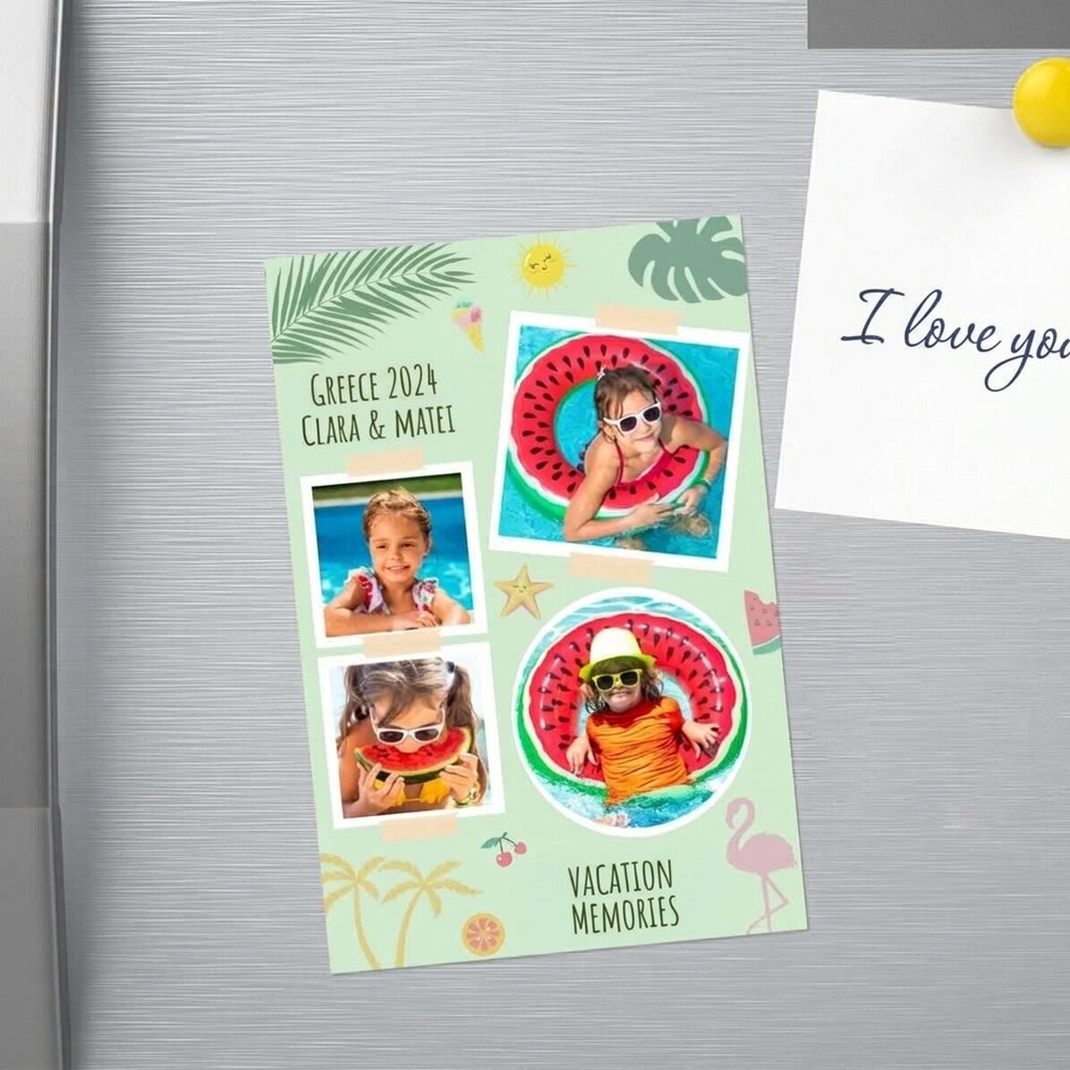 Magnete personalizzato 10x15 cm con 4 foto e testo - Vacanze