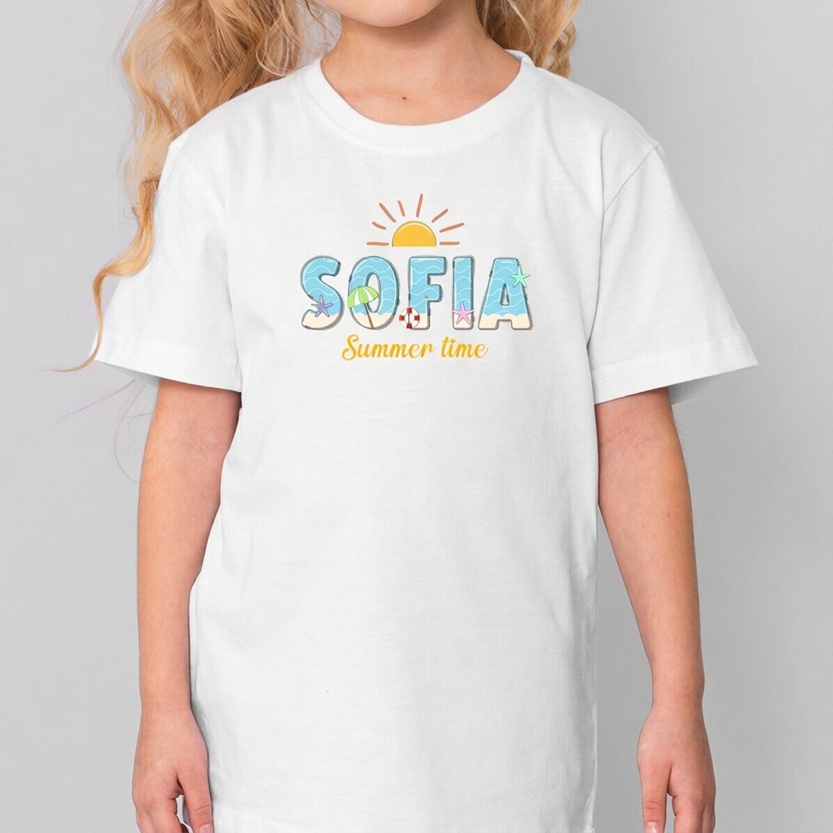 Maglietta in cotone per bambini personalizzata con nome e messaggio - Summer