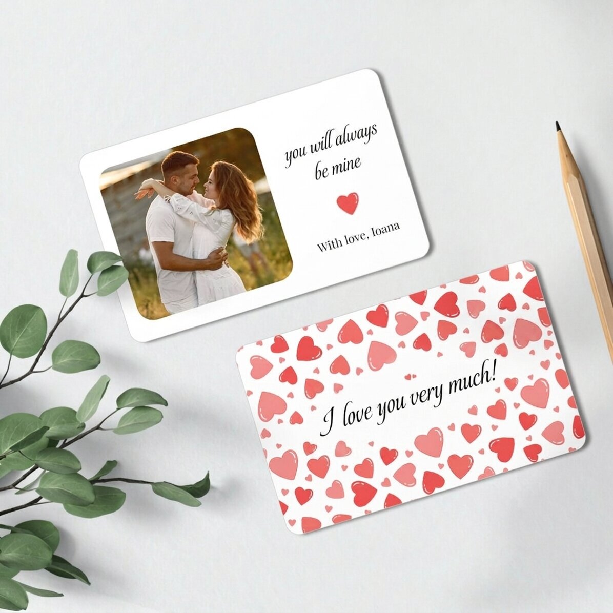 Tessera in alluminio personalizzata su entrambi i lati con foto e testo - Hearts