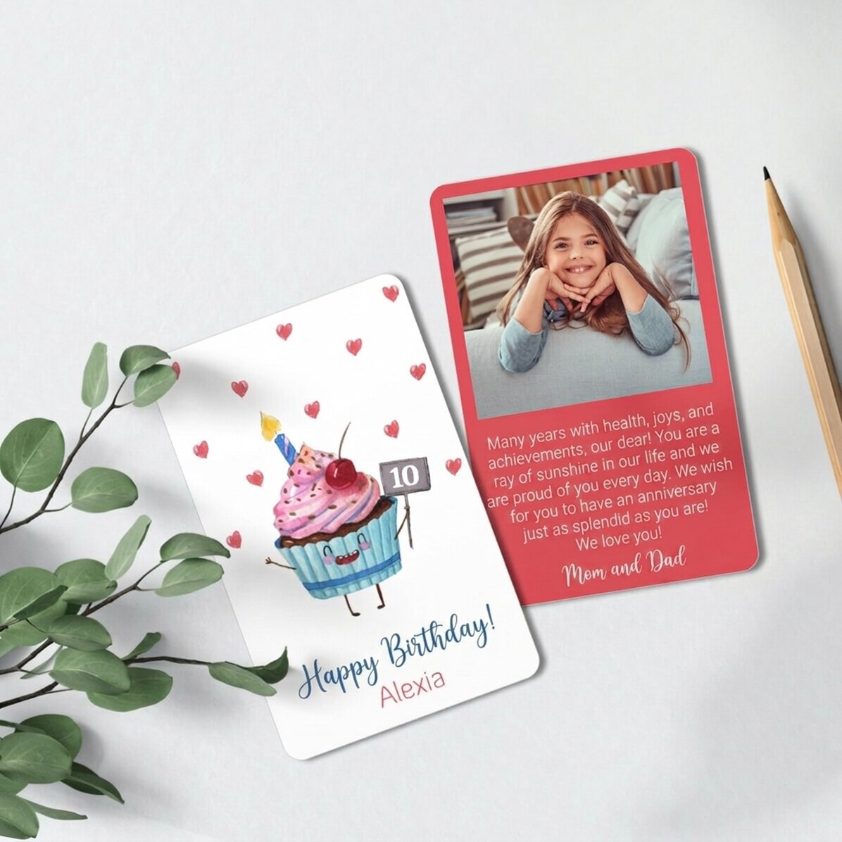 Tessera in alluminio personalizzata su entrambi i lati con messaggio e foto - Cupcake