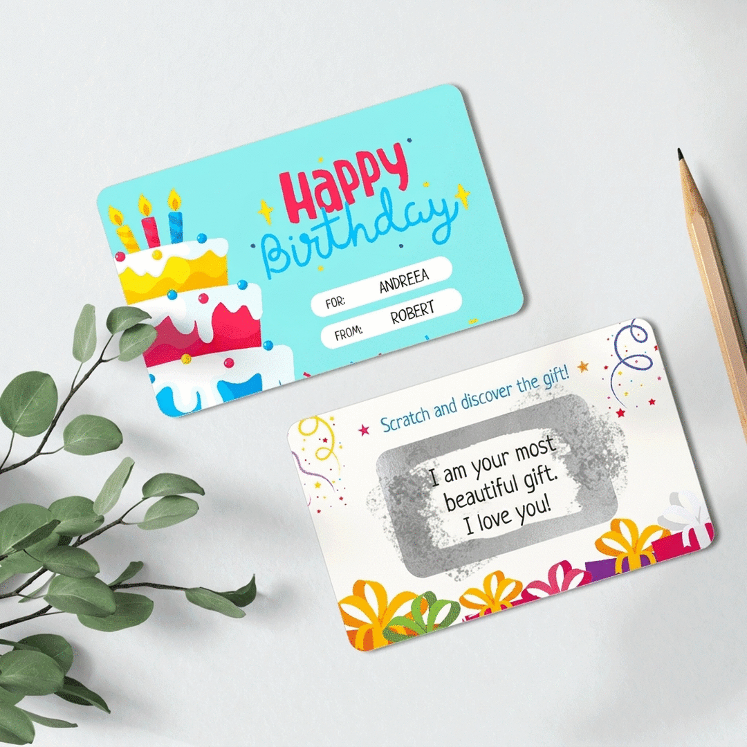 Tessera in alluminio personalizzata su entrambi i lati con messaggio - Buon compleanno