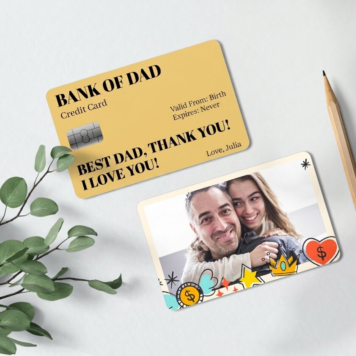 Tessera in alluminio personalizzata fronte-retro con messaggio e foto - Bank