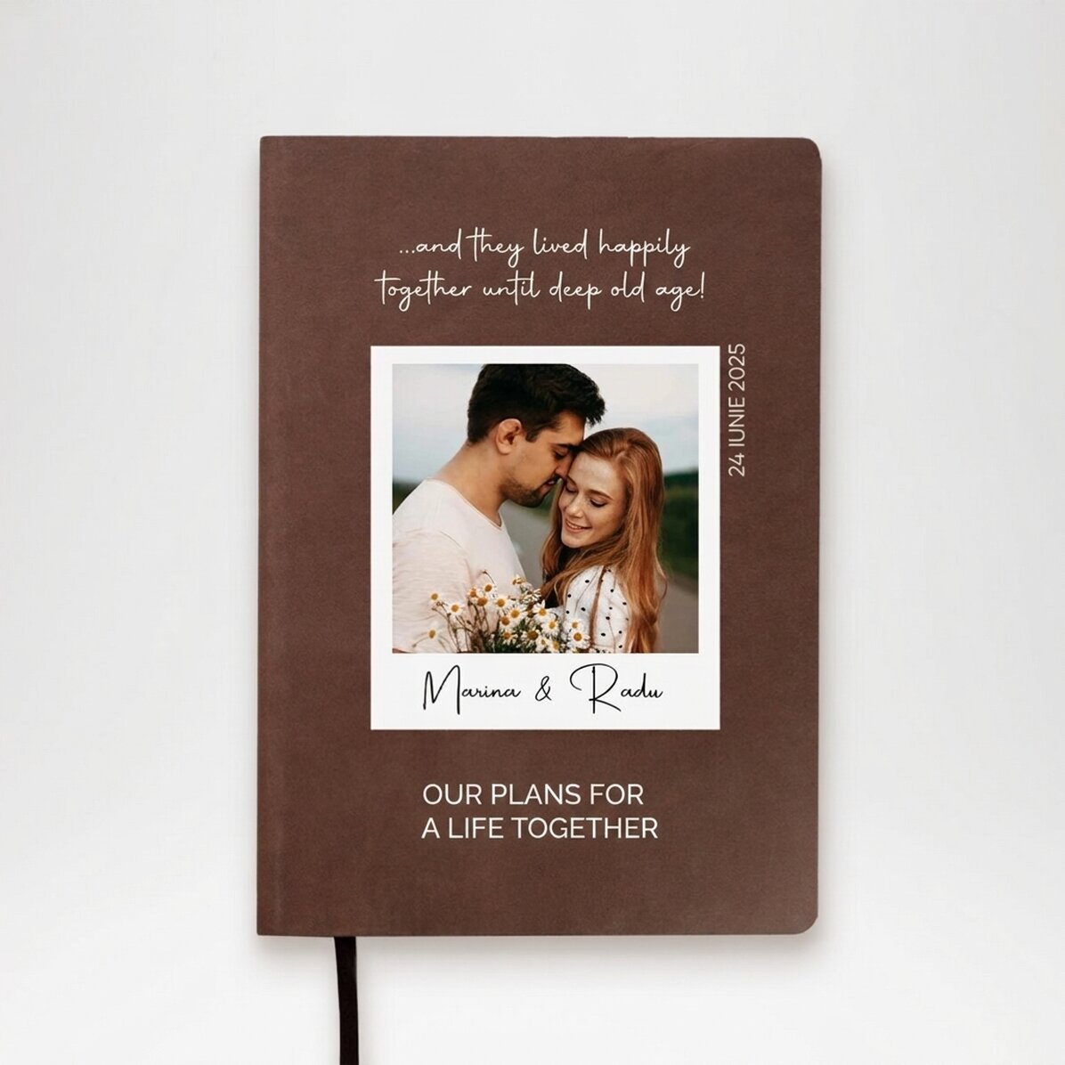 Agenda in pelle personalizzata a colori con una foto e un messaggio