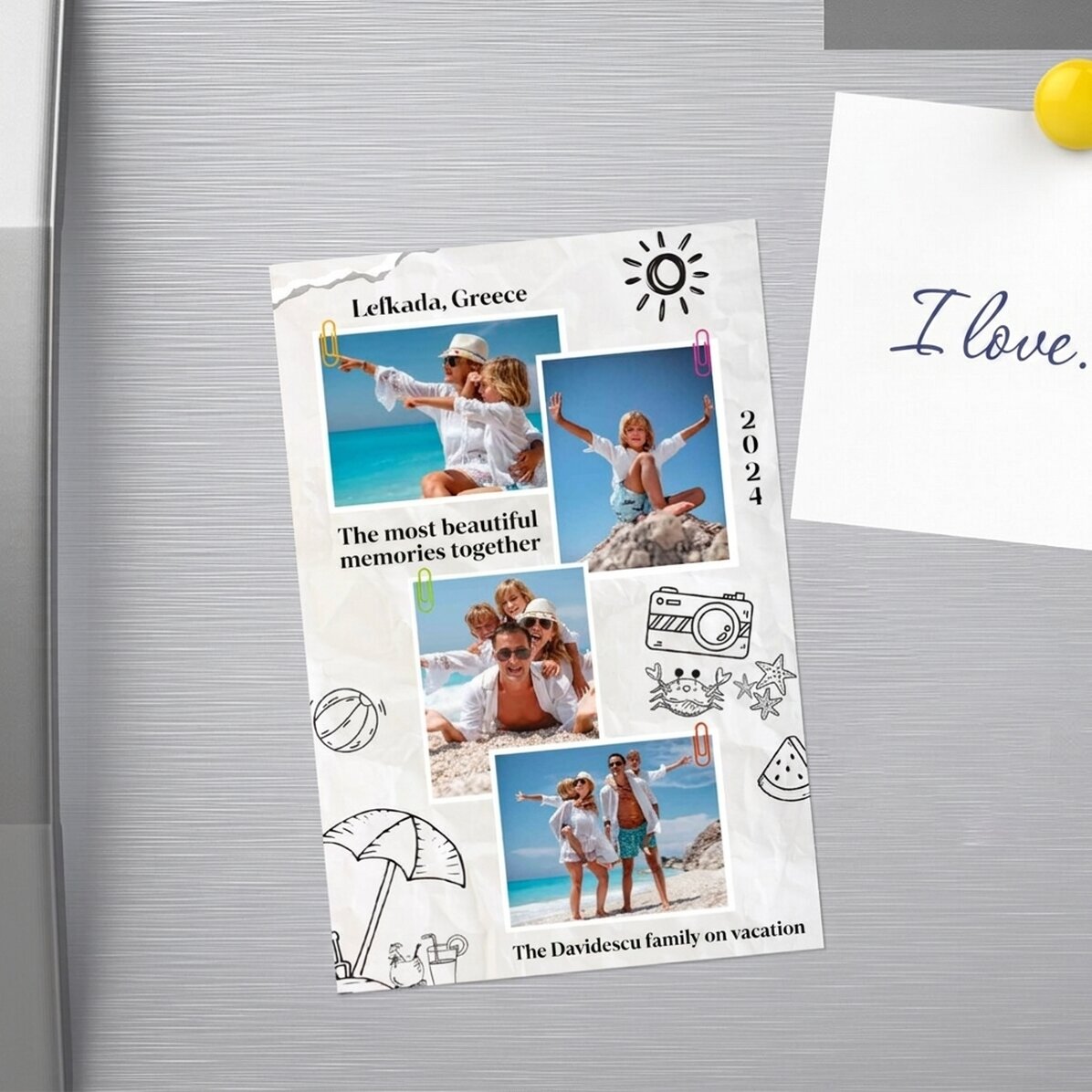Magnete personalizzato 10x15 cm con 4 foto e testo - Holiday