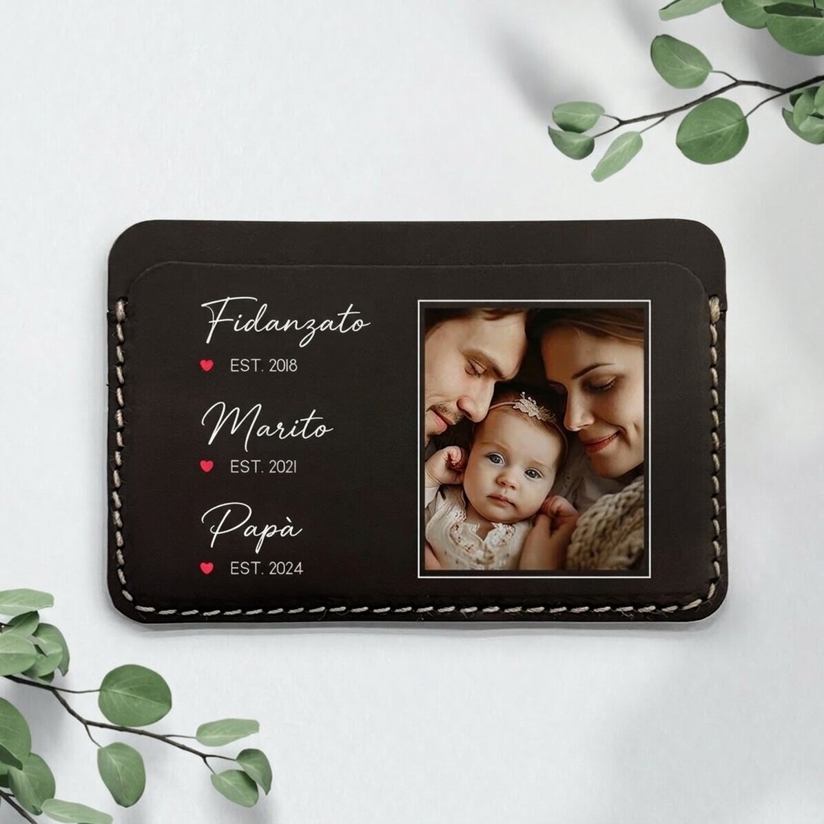 Portafoglio in pelle personalizzato a colori con messaggio e foto