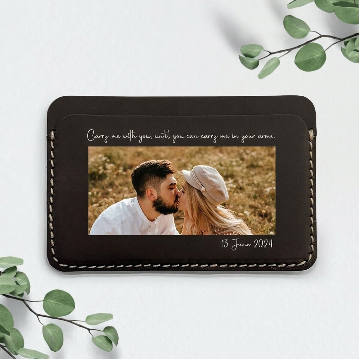 Portafoglio in pelle personalizzato a colori con foto e messaggio