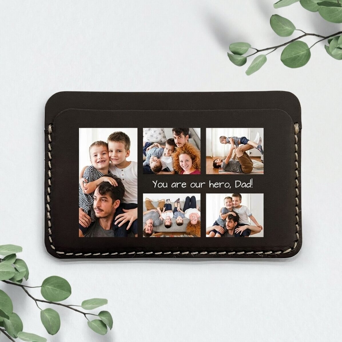Portafoglio in pelle personalizzato a colori con messaggio e 5 foto