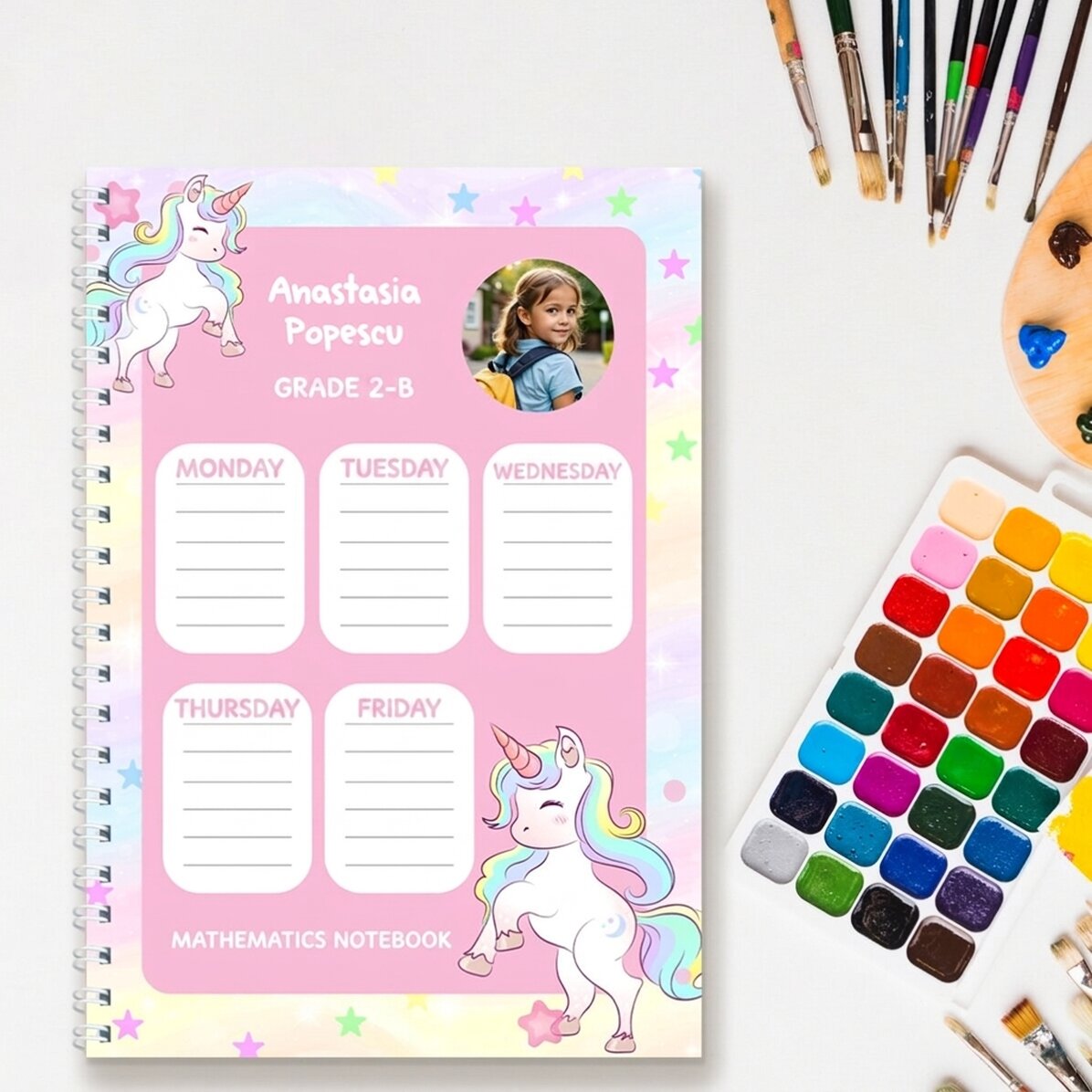 Notebook personalizzato con foto e testo - Orario Unicorni