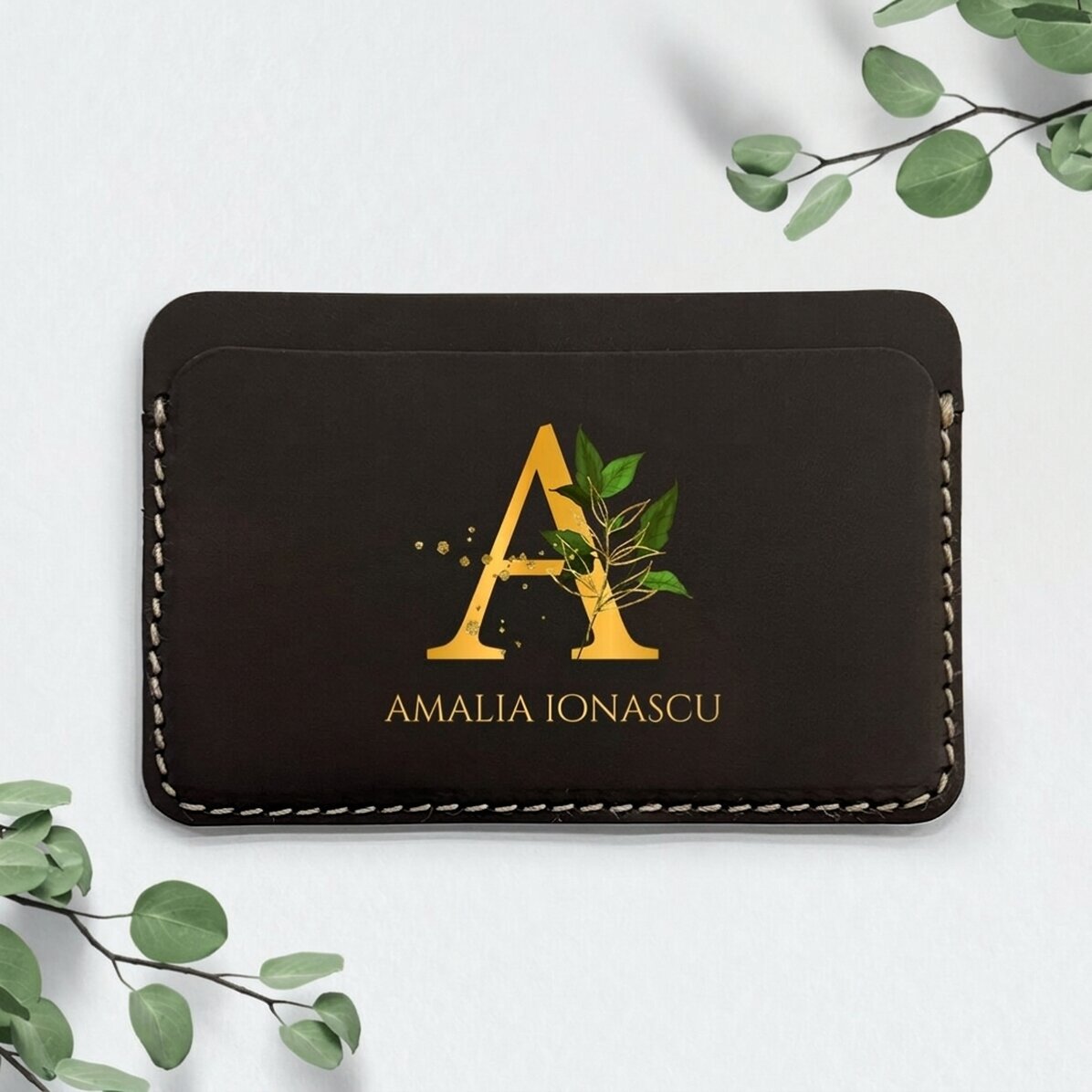 Portafoglio in pelle personalizzato a colori con iniziale e nome - Oro