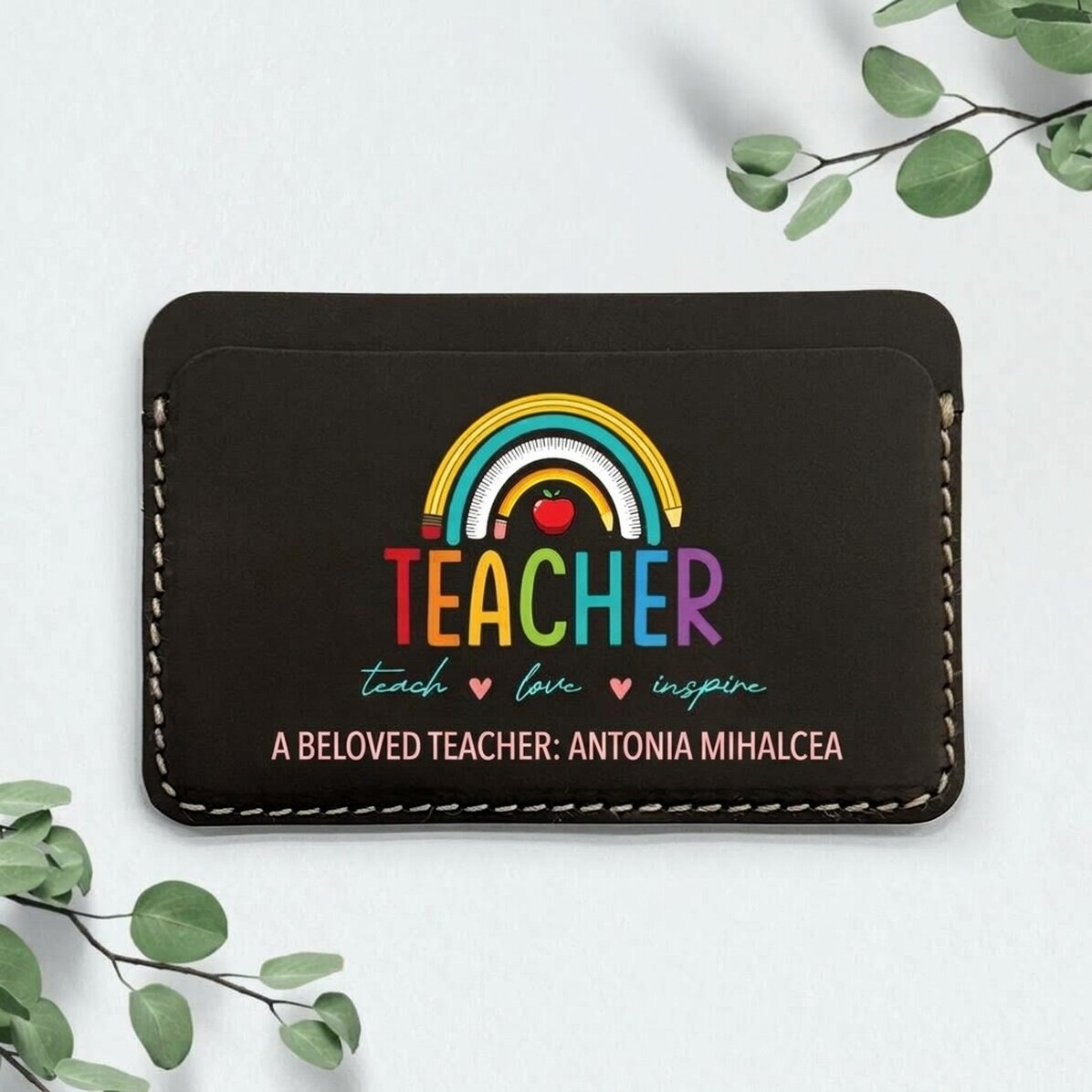 Portafoglio in pelle personalizzato a colori con scritta - Teacher
