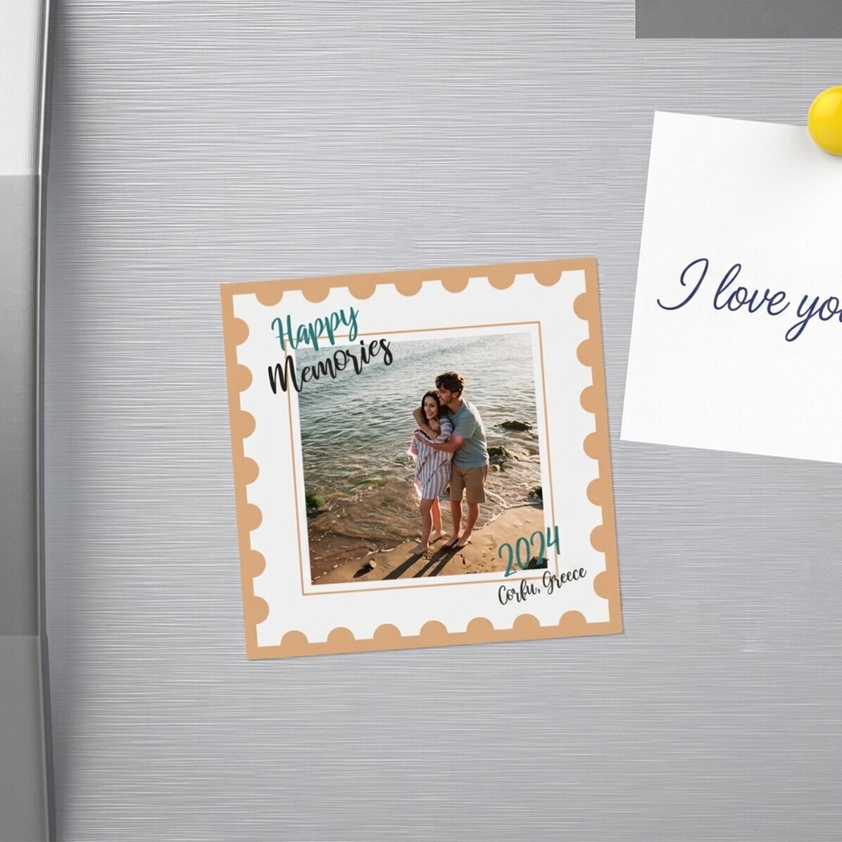 Magnete 10x10 personalizzato con una foto e un testo - Happy Memories