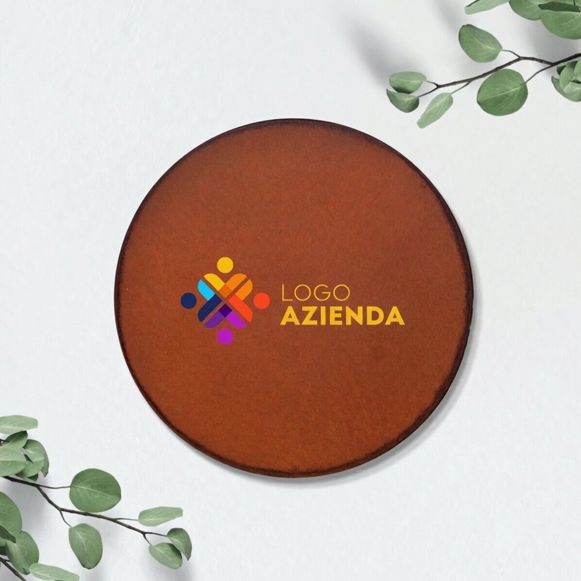 Sottobicchiere in pelle personalizzato a colori con logo