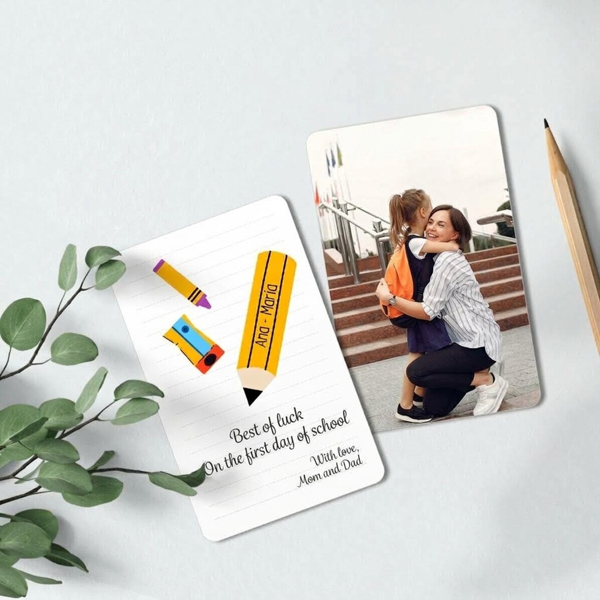 Tessera in alluminio personalizzata su entrambi i lati con messaggio e foto - Good Luck