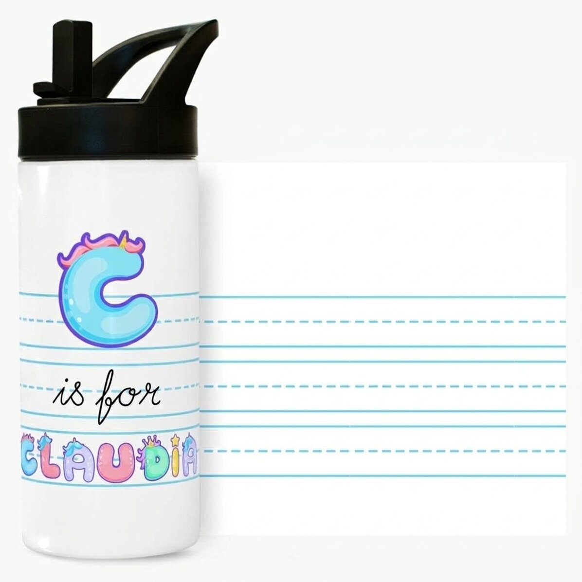 Thermos con manico e cannuccia personalizzato con nome - modello unicorno
