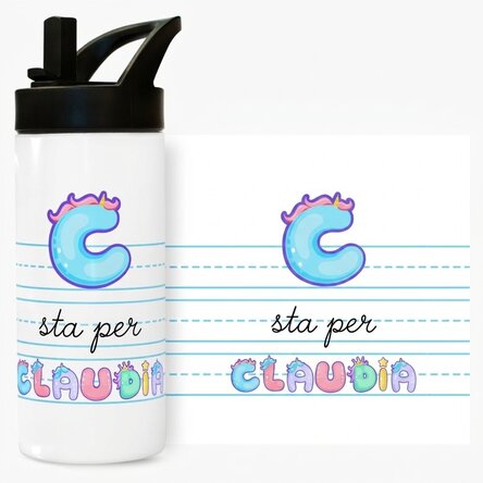 Thermos con manico e cannuccia personalizzato con nome - modello unicorno
