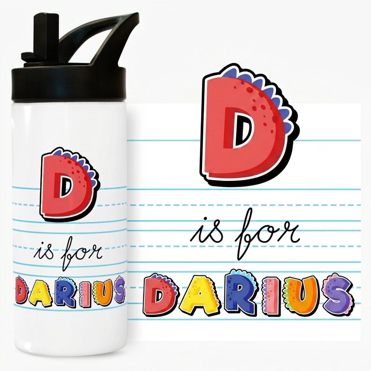 Thermos con manico e cannuccia personalizzato con nome - modello dinosauro