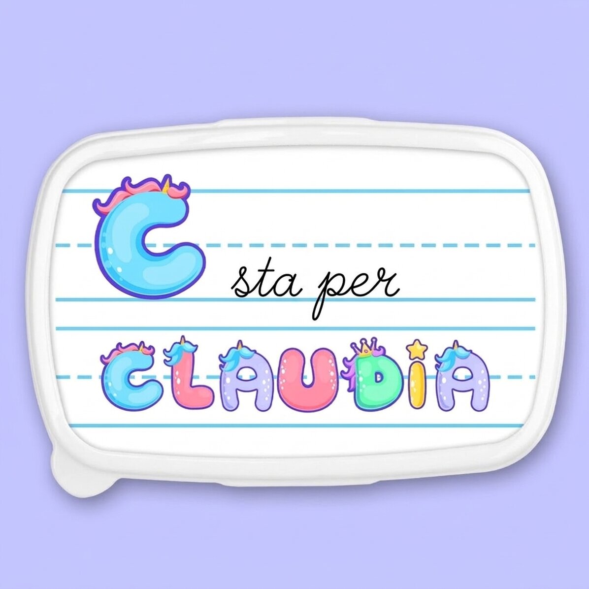 Contenitore per il pranzo, contenitore personalizzato con nome - Modello unicorno
