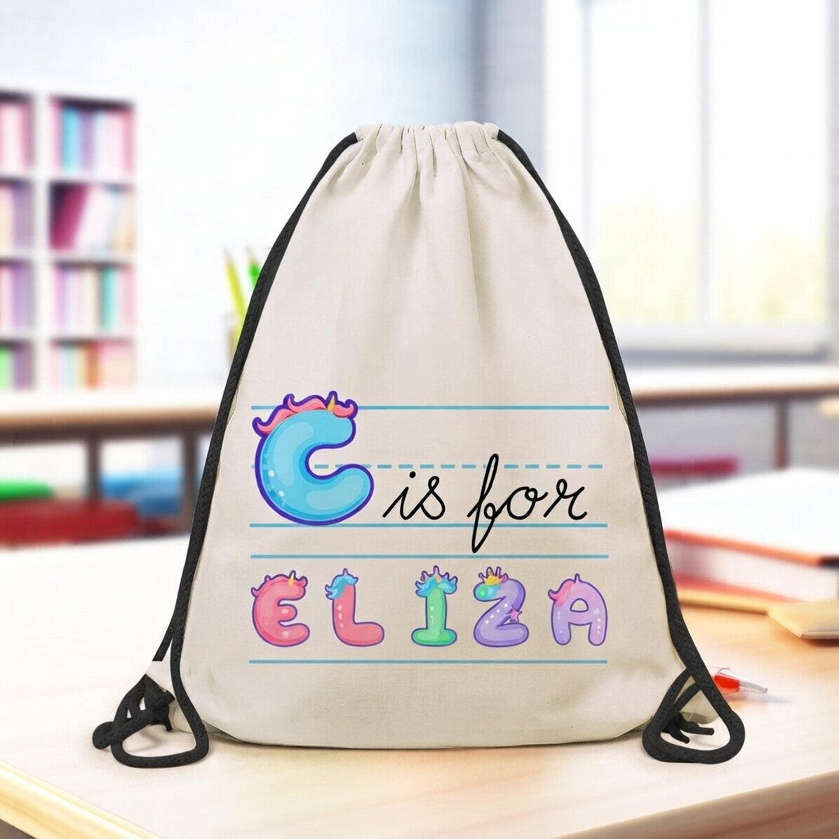 Zaino personalizzato con nome e messaggio - Modello unicorno