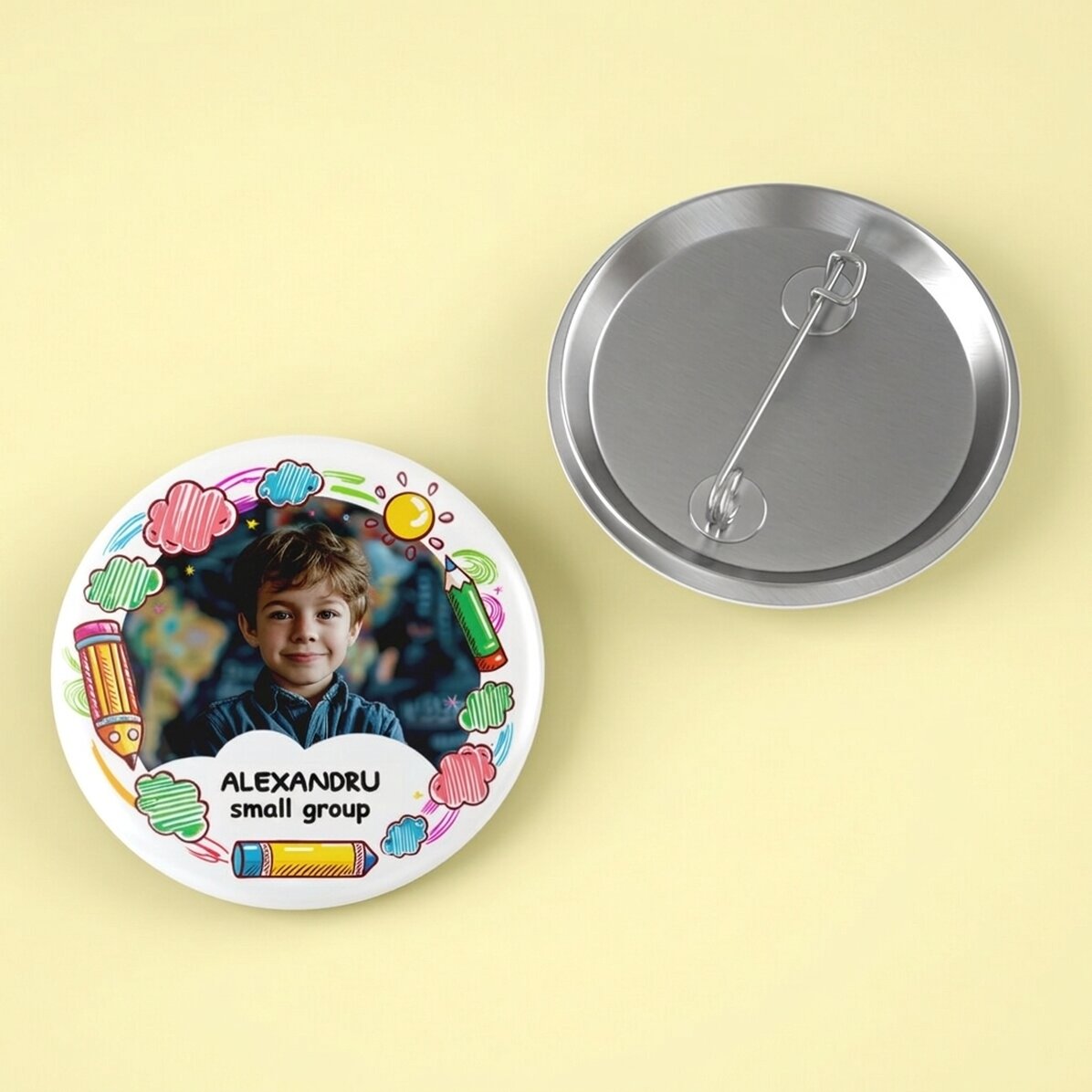 Spilla personalizzata con foto e testo - Scuola materna