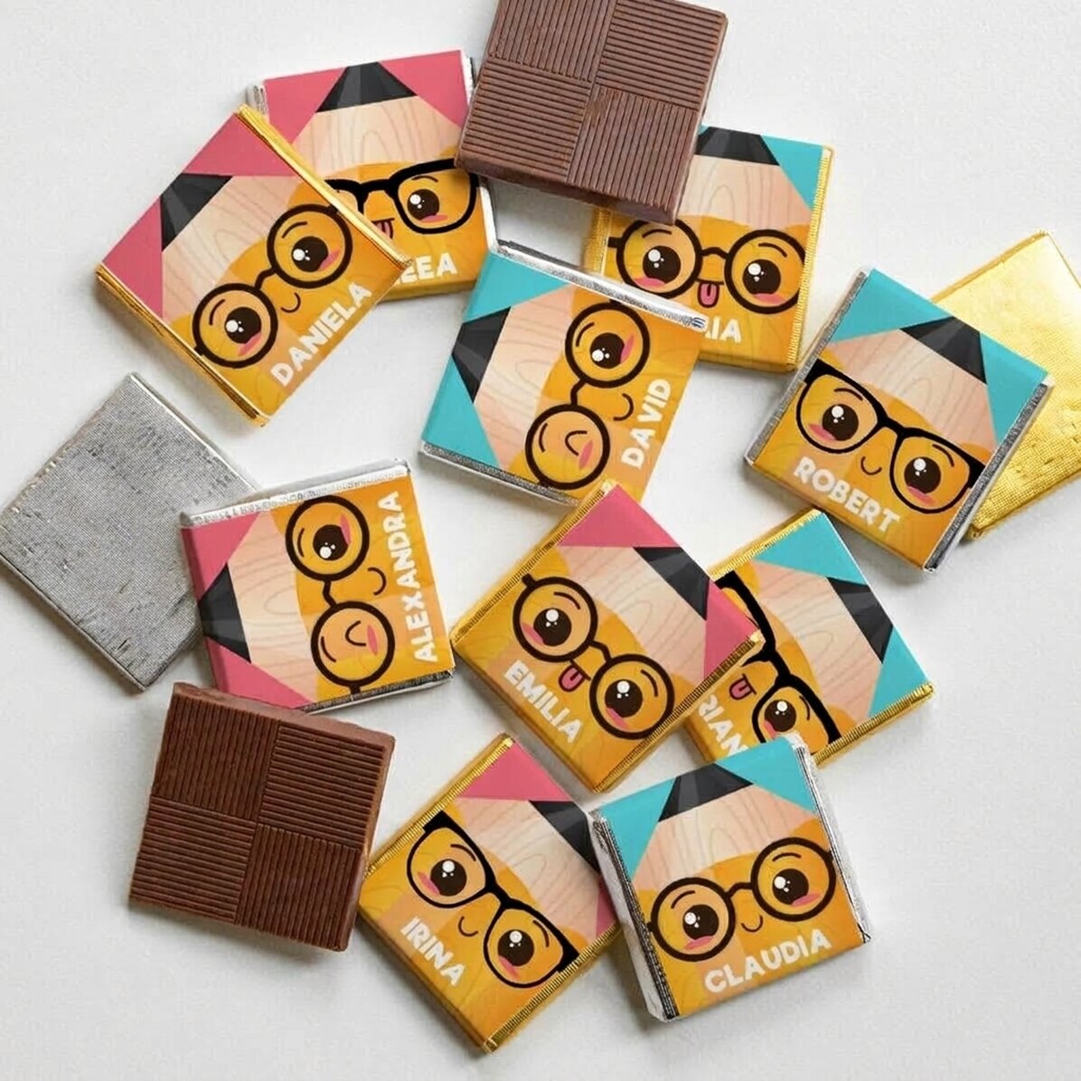 Set di 10 mini cioccolatini personalizzati con nome per l
