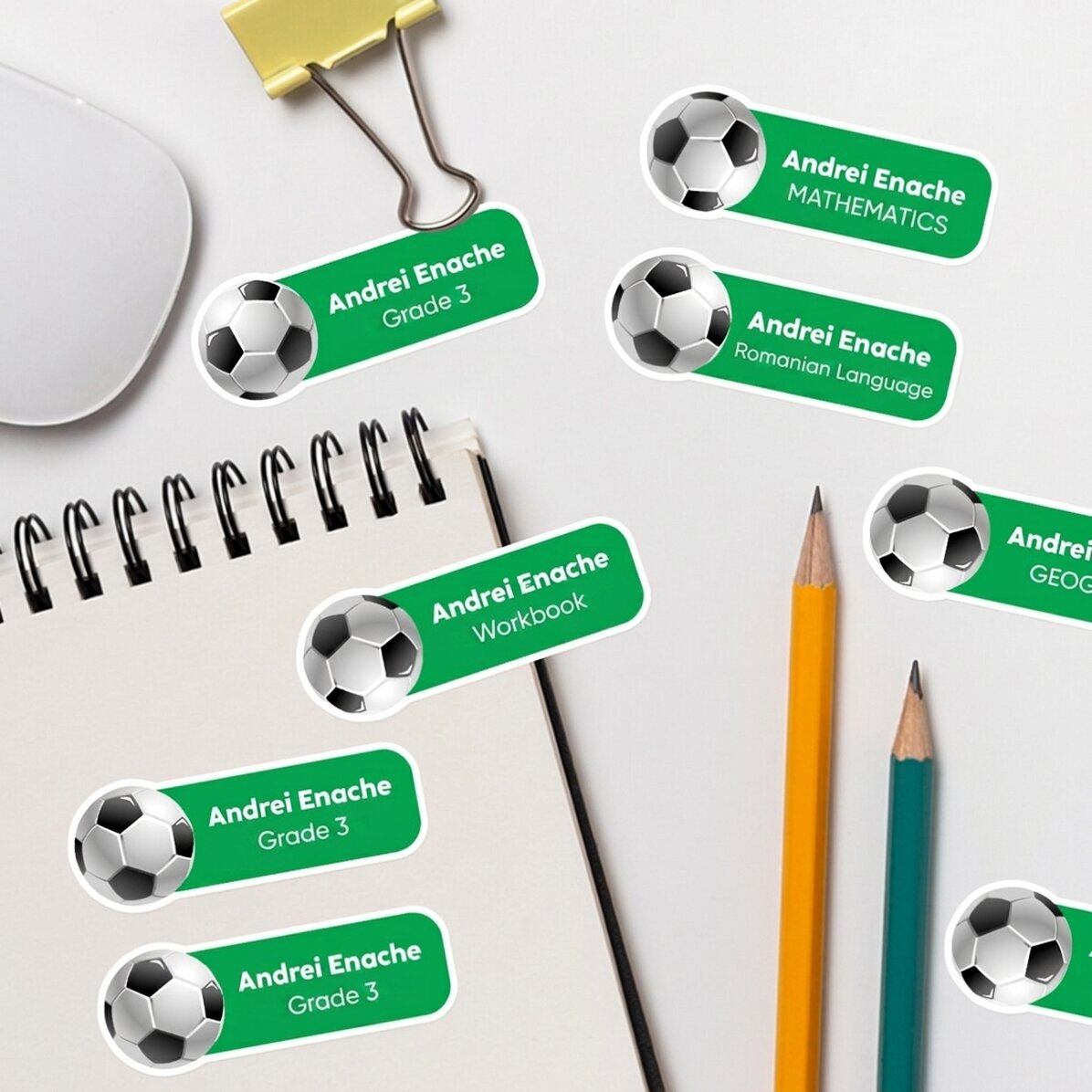 Set di 12 adesivi (etichette autoadesive) personalizzati per la scuola - Sport