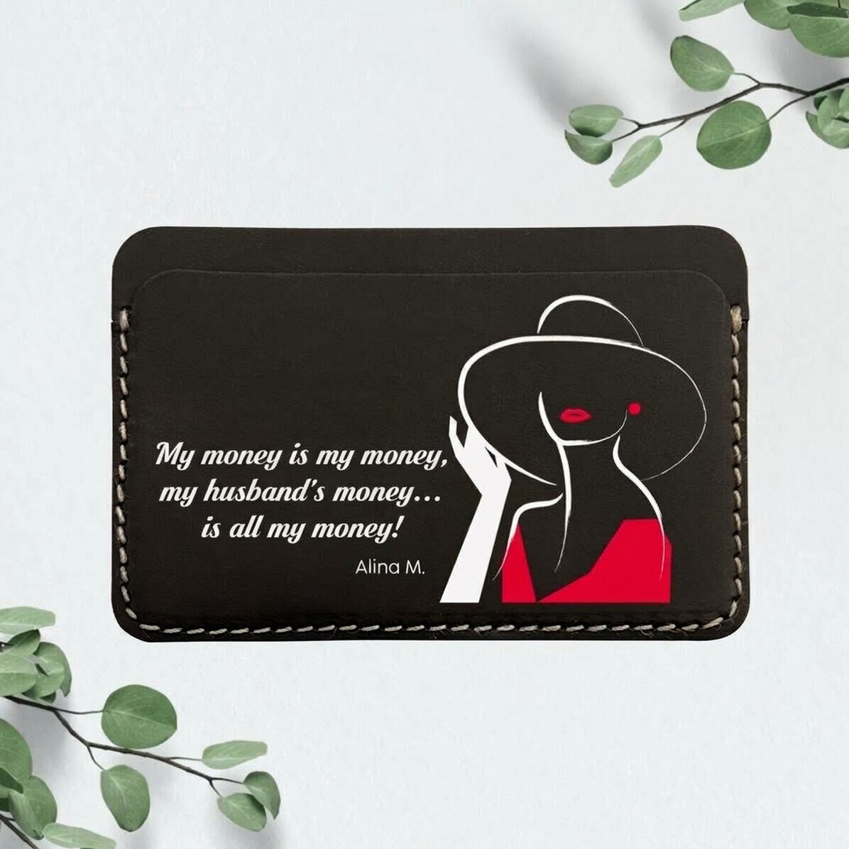 Portafoglio in pelle personalizzato a colori con messaggio - Lady