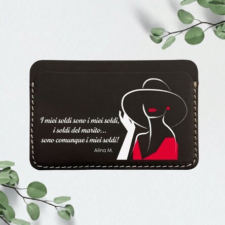 Portafoglio in pelle personalizzato a colori con messaggio - Lady