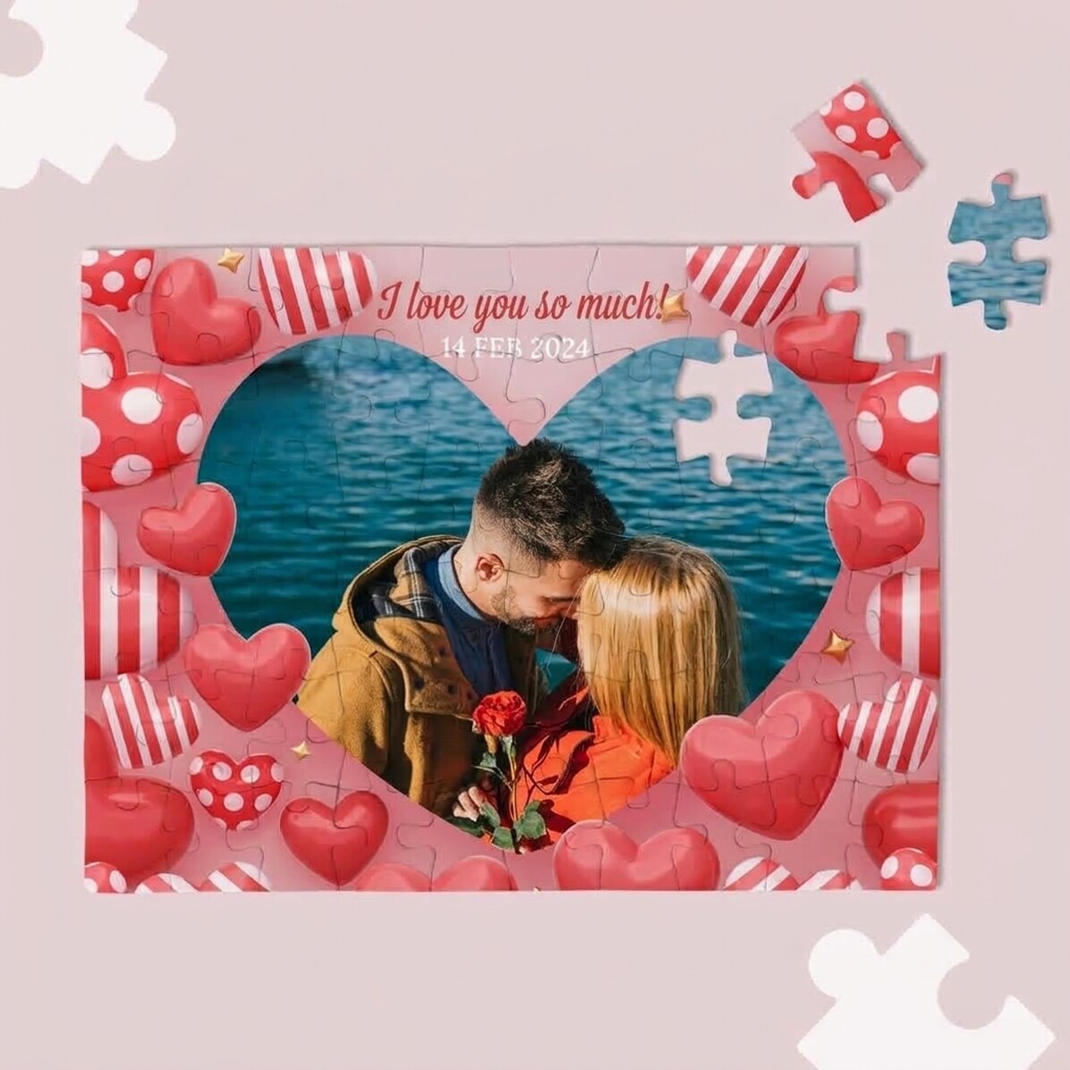 Puzzle personalizzato con foto e testo - Cuori lucidi
