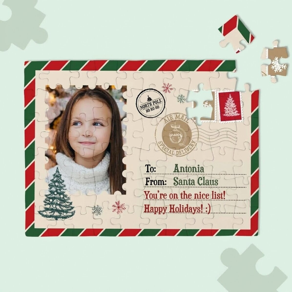Puzzle personalizzato per bambini con foto e testo - Da Babbo Natale