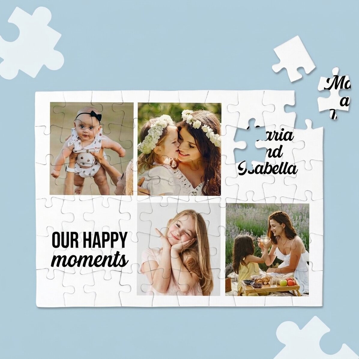 Puzzle personalizzato con 4 foto e testo - Momenti