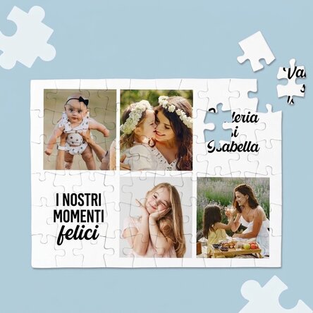 Puzzle personalizzato con 4 foto e testo - Momenti
