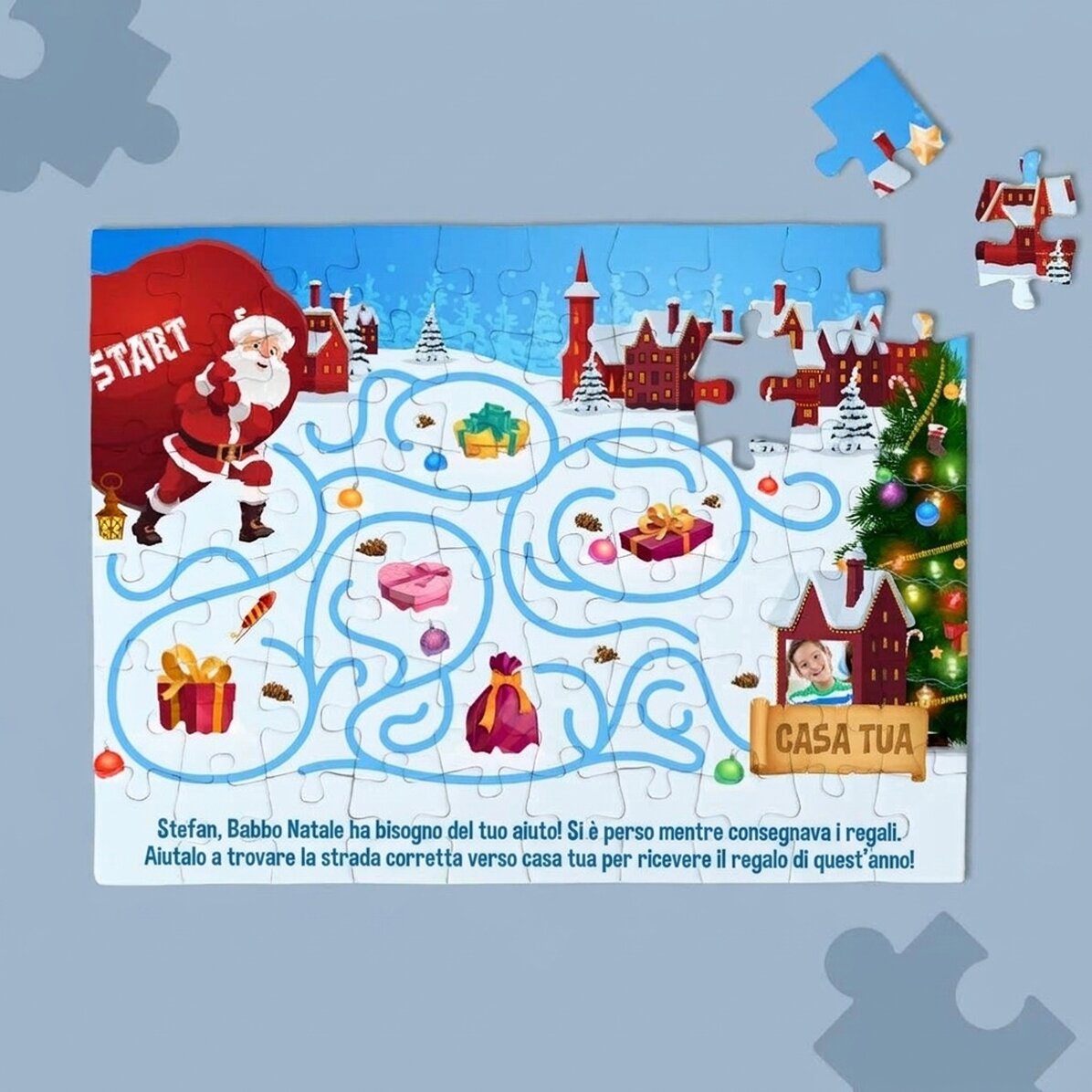 Puzzle personalizzato per bambini con foto e testo - Il viaggio di Babbo Natale