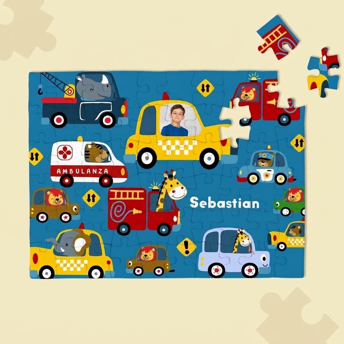 Puzzle personalizzato per bambini con foto e testo - Cars