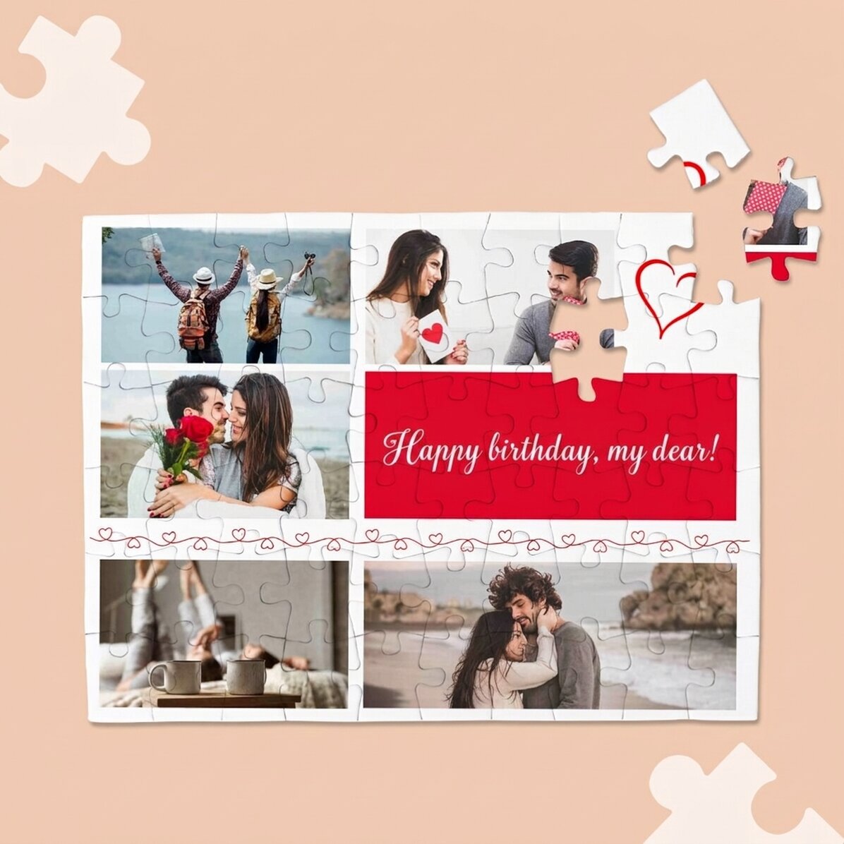 Puzzle personalizzato con 5 foto e testo - Hearts