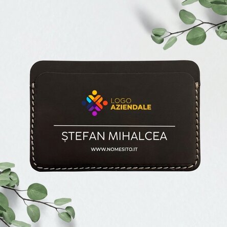 Portafoglio in pelle personalizzato a colori con logo e messaggio