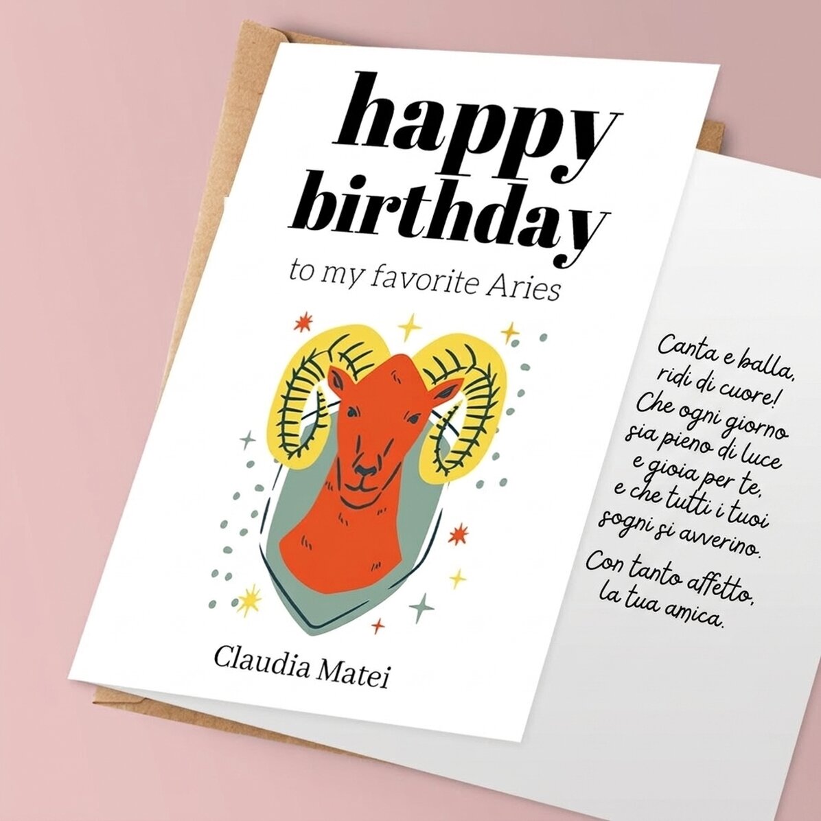 Biglietto di auguri personalizzato con testo - Segno zodiacale