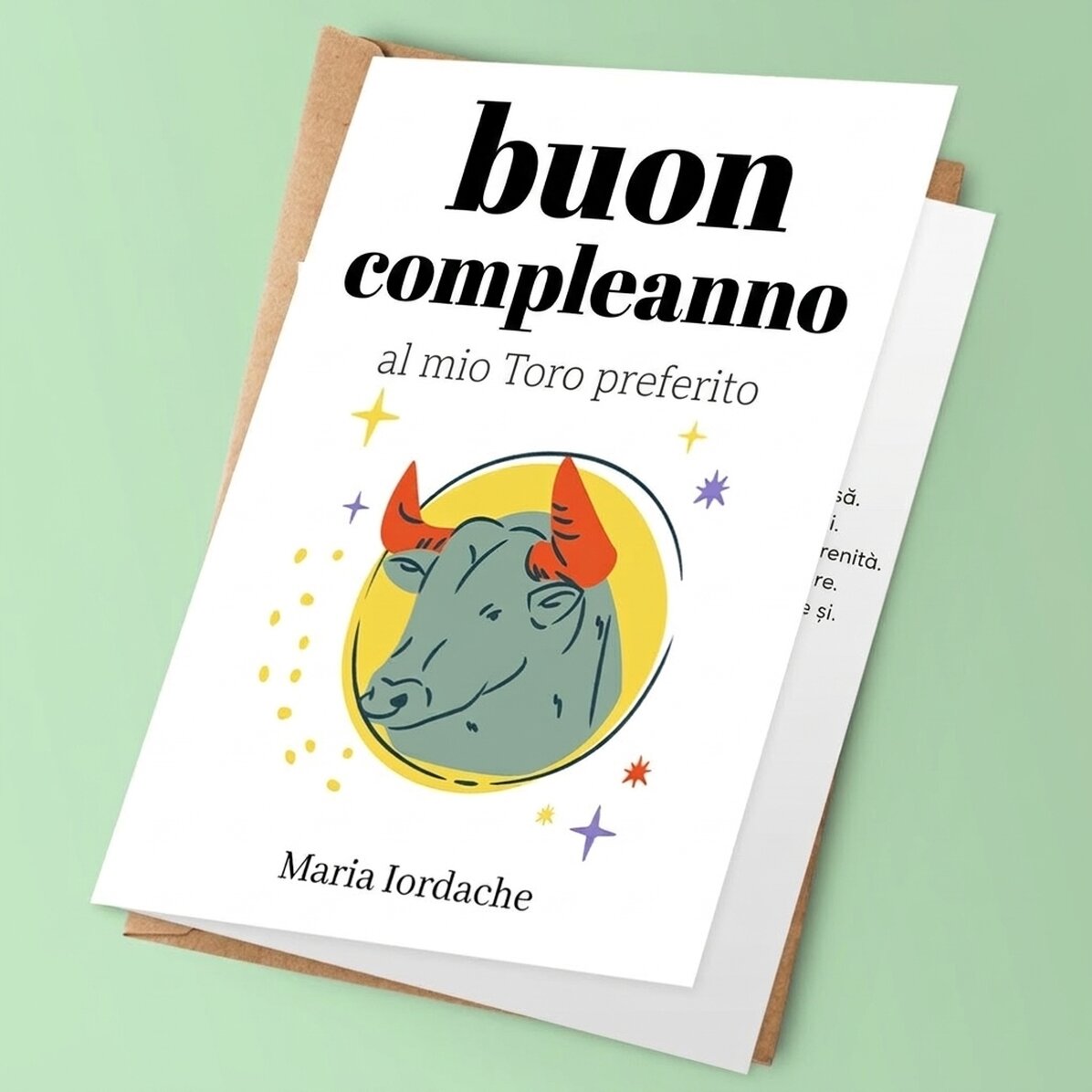 Biglietto di auguri personalizzato con testo - Segno zodiacale del Toro