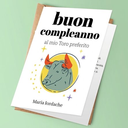 Biglietto di auguri personalizzato con testo - Segno zodiacale del Toro