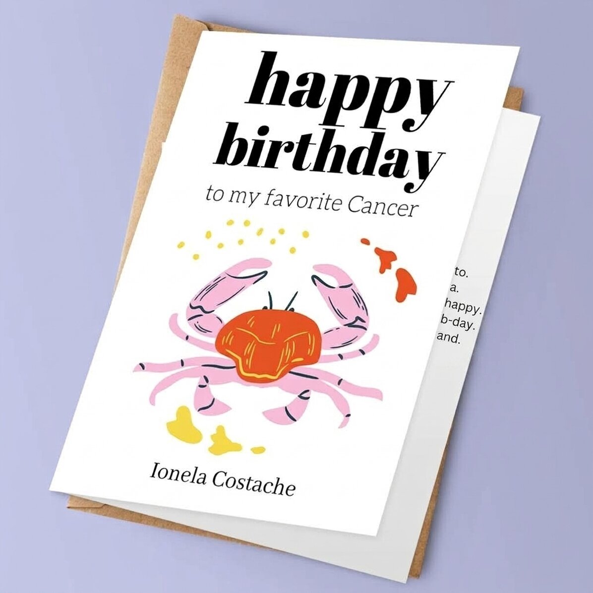 Biglietto di auguri personalizzato con testo - Segno zodiacale Cancro