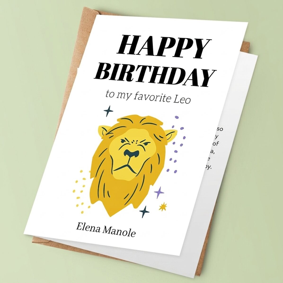 Biglietto di auguri personalizzato con testo - Segno zodiacale Leone