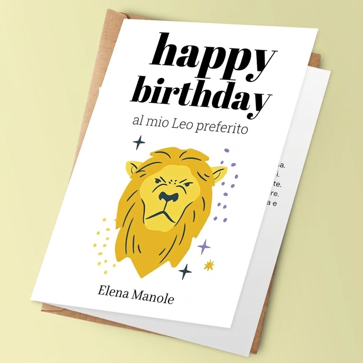 Biglietto di auguri personalizzato con testo - Segno zodiacale Leone