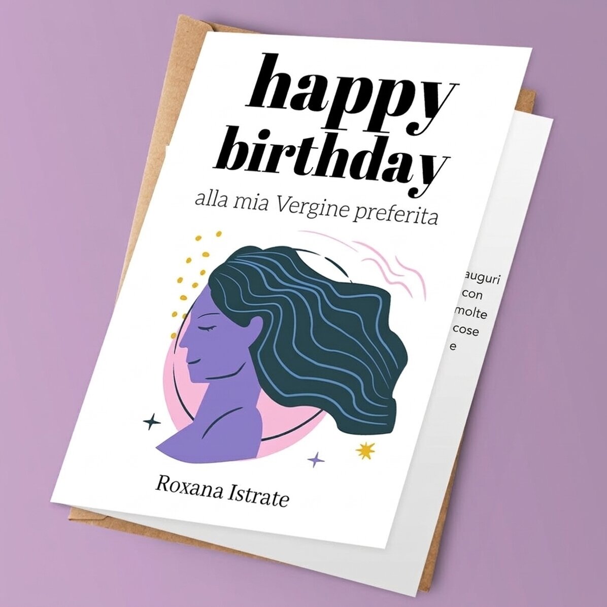 Biglietto di auguri personalizzato con testo - Segno zodiacale della Vergine