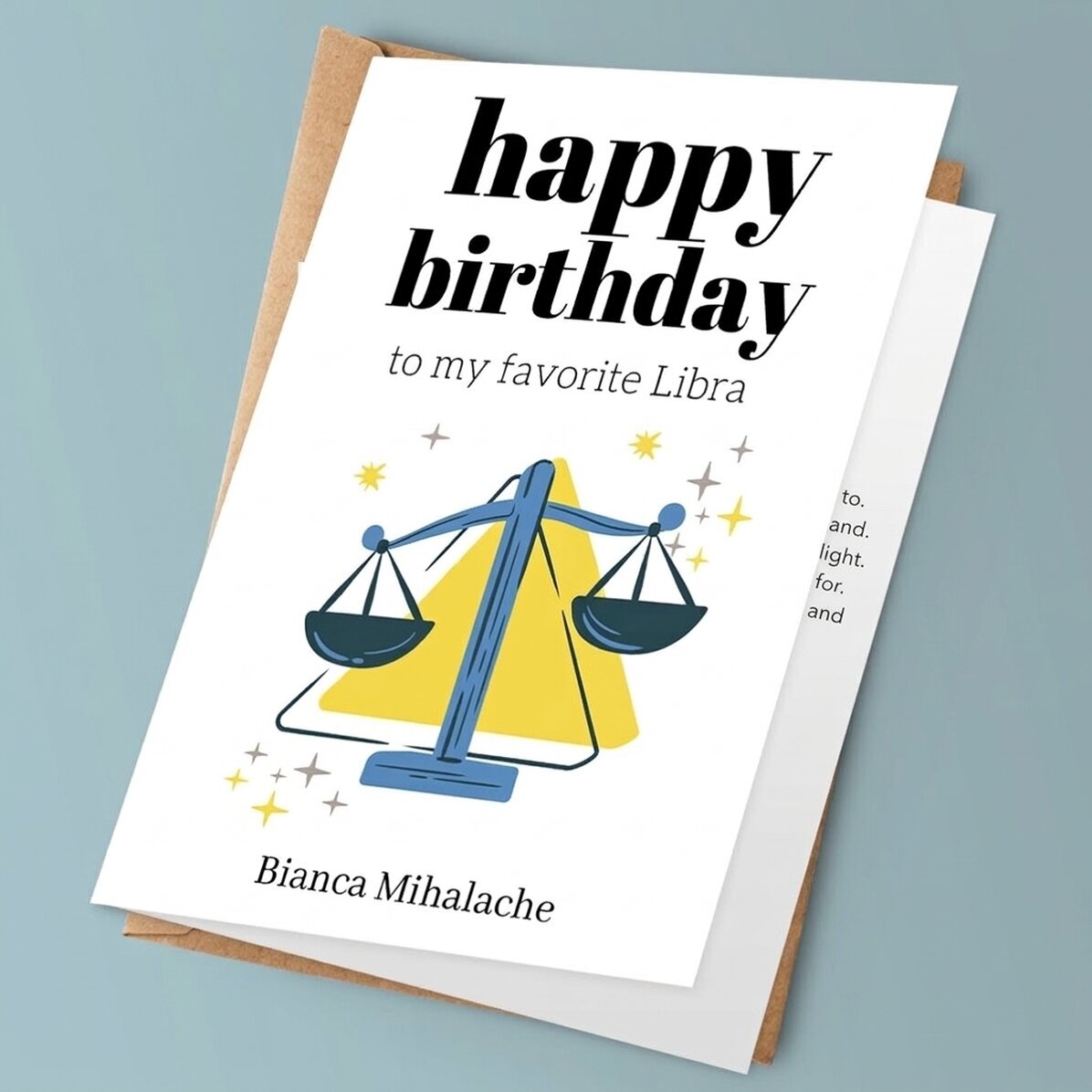 Personalised greeting card with text - Libra