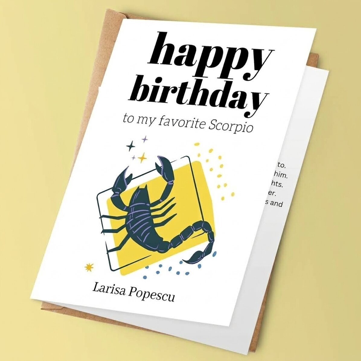 Biglietto di auguri personalizzato con testo - Segno zodiacale dello Scorpione
