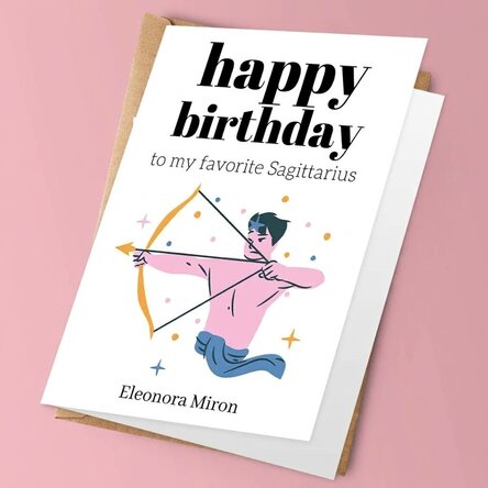 Biglietto di auguri personalizzato con testo - Segno zodiacale del Sagittario