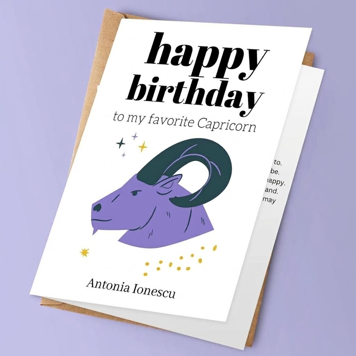Biglietto di auguri personalizzato con testo - Segno zodiacale Capricorno