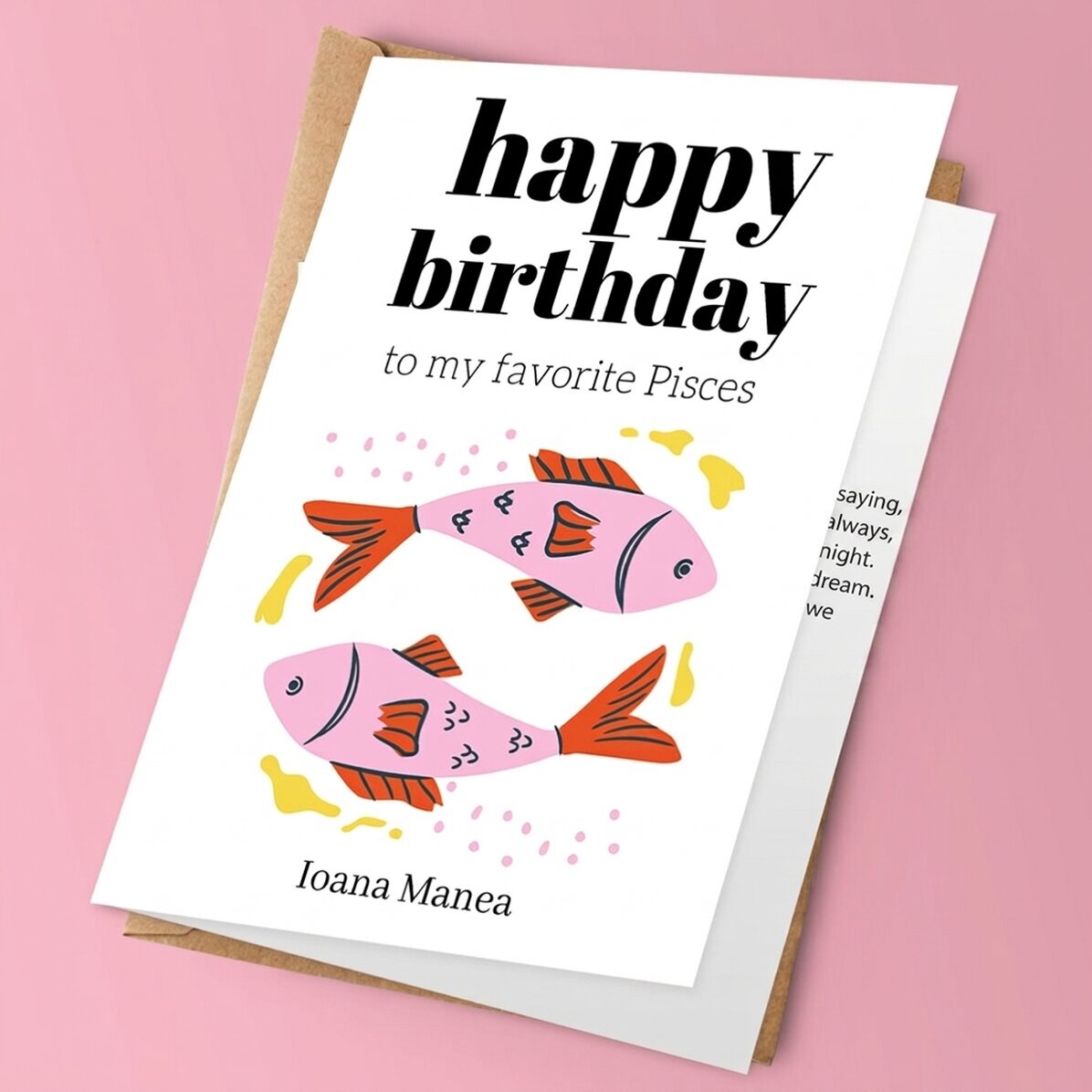Biglietto di auguri personalizzato con testo - Segno zodiacale Pesci