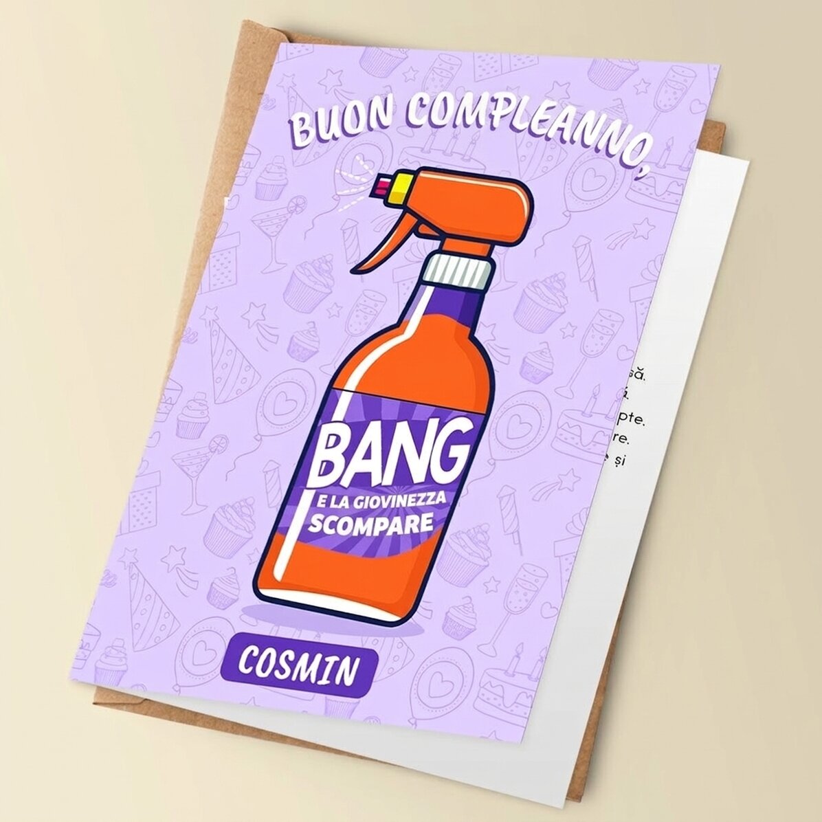 Biglietto di auguri personalizzato con testo - BANG! E la giovinezza svanisce