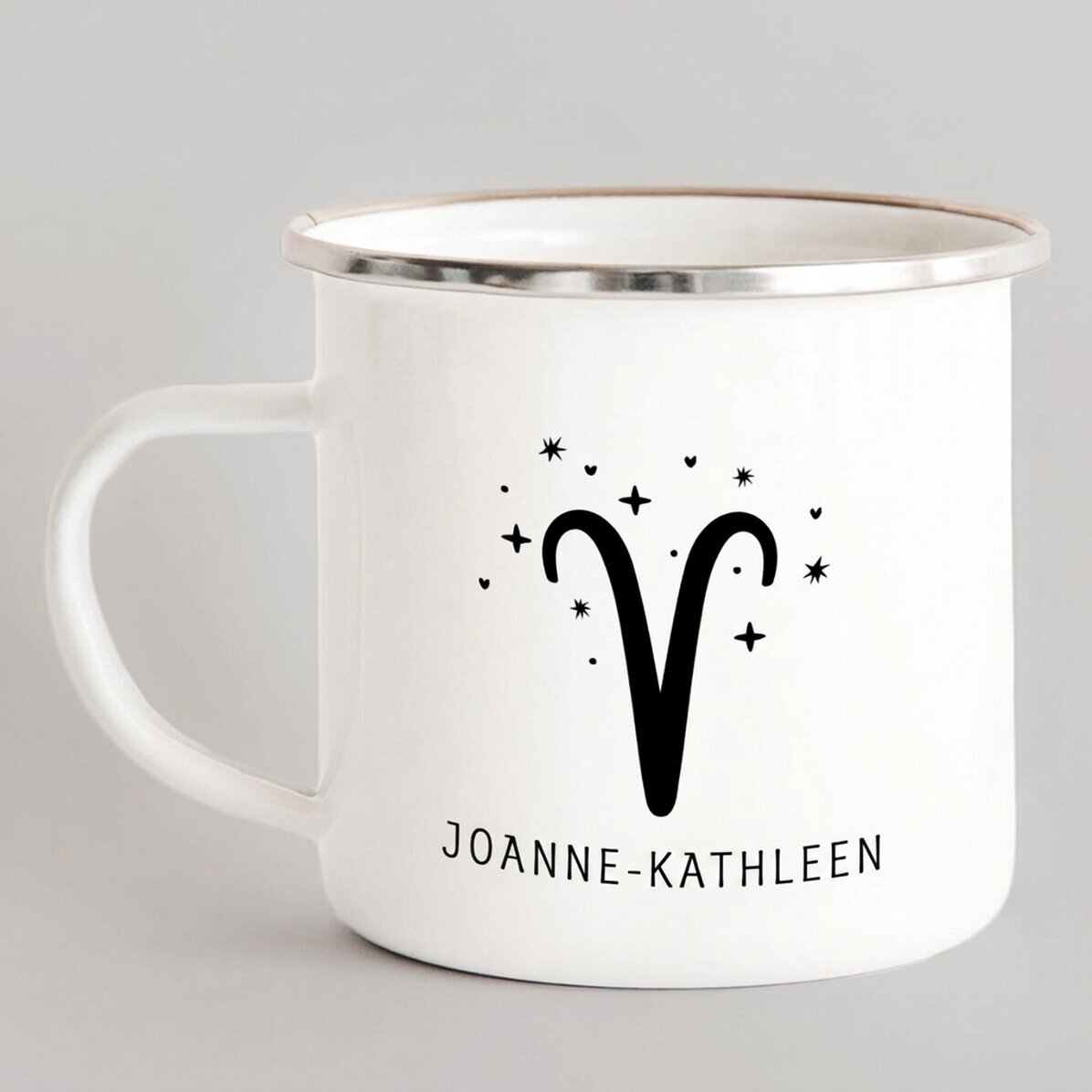 Tazza in metallo smaltato personalizzata con messaggio - Segno zodiacale
