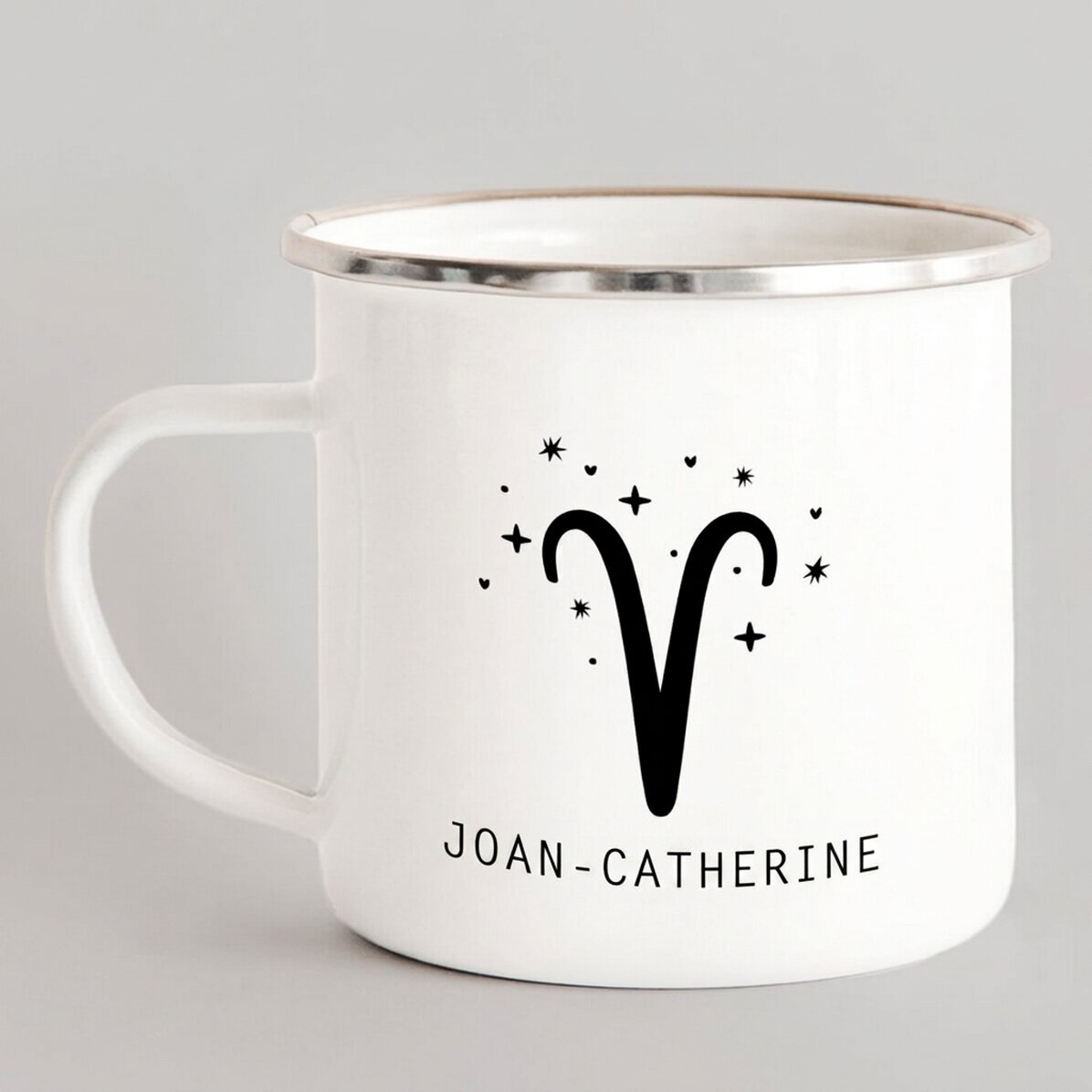 Tazza in metallo smaltato personalizzata con messaggio - Segno zodiacale Ariete